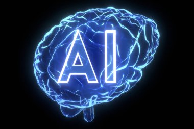 Yapay zeka, insan beyni - 3 boyutlu illüstrasyon