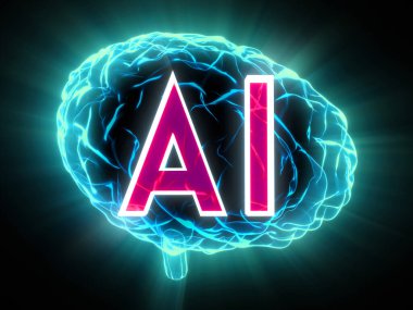 Yapay zeka, insan beyni - 3 boyutlu illüstrasyon