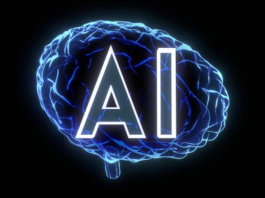 Yapay zeka, insan beyni - 3 boyutlu illüstrasyon