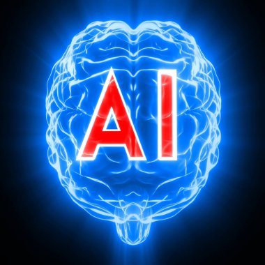 Yapay zeka, insan beyni - 3 boyutlu illüstrasyon