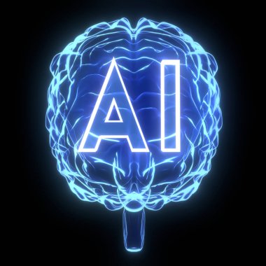 Yapay zeka, insan beyni - 3 boyutlu illüstrasyon