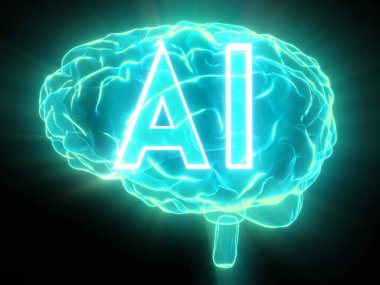 Yapay zeka, insan beyni - 3 boyutlu illüstrasyon