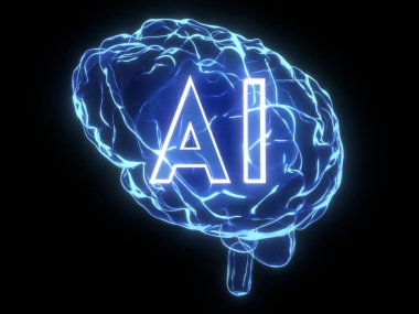 Yapay zeka, insan beyni - 3 boyutlu illüstrasyon