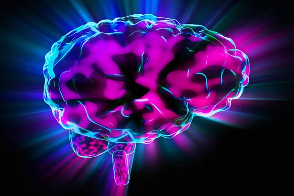 Ludzki Mózg Promienie Światła Ilustracja — Zdjęcie stockowe