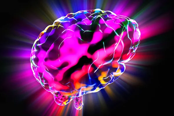 Cerebro Humano Rayos Luz Ilustración —  Fotos de Stock