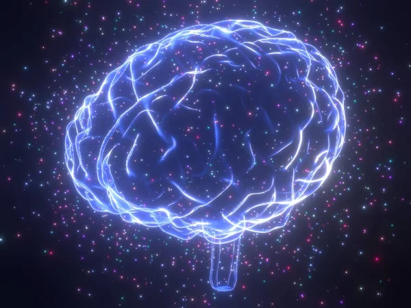 Ludzki Mózg Odizolowany Czarnym Tle Ilustracja — Zdjęcie stockowe