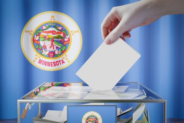 Minnesota bayrağı, oy pusulasını sandığa atmak - oy kullanma, seçim konsepti - 3 boyutlu illüstrasyon