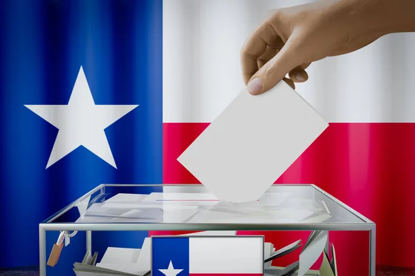 Texas flag, hand dropping ballot card into a box - voting, election concept - 3D illustration