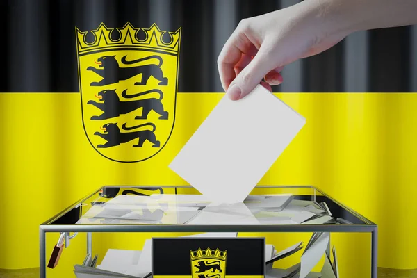 Bandiera Baden Wurttemberg Mano Cadere Scheda Elettorale Una Scatola Voto — Foto Stock
