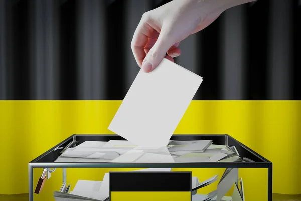 Baden Wurttemberg Bandeira Mão Soltando Cartão Cédula Uma Caixa Votação — Fotografia de Stock