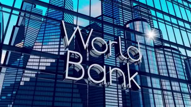 World Bank Typographical Concept Office Buildings Sun Reflection Inglés Animación — Vídeos de Stock