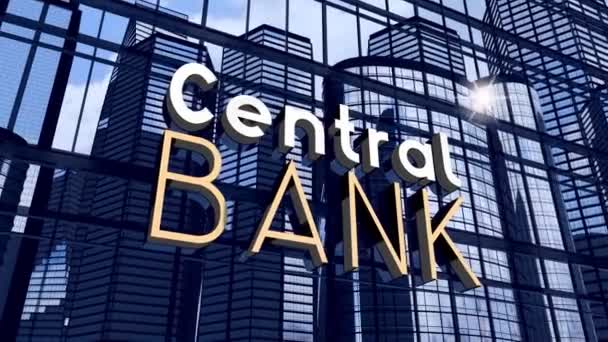 Centralbankens Typografiska Koncept Kontorsbyggnader Och Solreflektion Animation 3840 2160 — Stockvideo