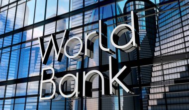 Dünya Bankası - daktilografik konsept, cam inşaatına imza - 3D illüstrasyon