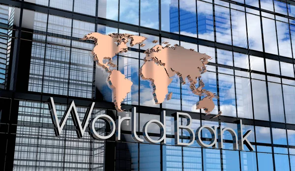 World bank - typographical concept, sign on glass building - 3D illustration