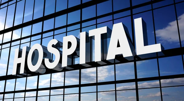Krankenhaus Typografisches Konzept Schild Auf Glasbau Illustration — Stockfoto
