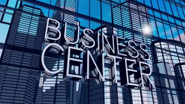 Business Center Typographical Concept Office Buildings Sun Reflection Animation 3840 — Stock Video