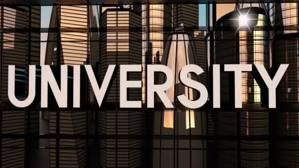 Universität Typografisches Konzept Sonne Reflektiert Glaswand Animation 3840 2160 — Stockvideo