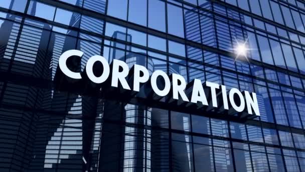 Corporation Typographisches Konzept Bürogebäude Und Sonnenreflexion Animation 3840 2160 — Stockvideo