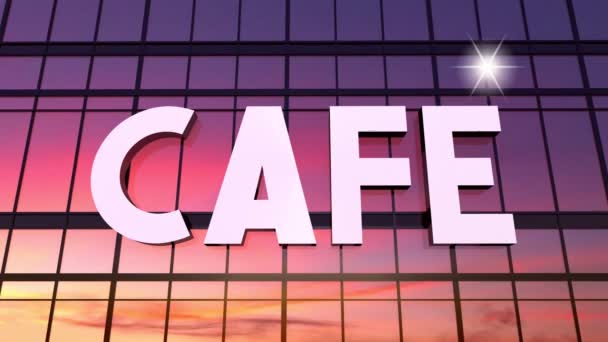 Cafe Typografische Concept Gebouw Zon Reflectie Animatie 3840 2160 — Stockvideo