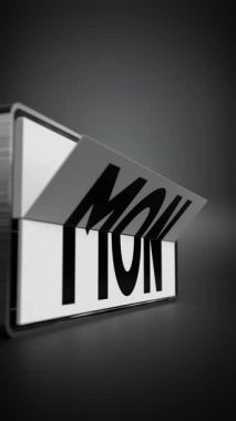 Takvim, seçici odak ile haftanın kısaltılmış günlerini Pazar 'dan Cumartesi' ye değiştiriyor - 3D 4k dikey animasyon (2160 x 3840 px)