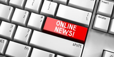 İnternet haberleri! - bilgisayar klavyesi - 3D illüstrasyon