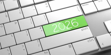 2026 - modern bilgisayar klavyesi - 3D illüstrasyon