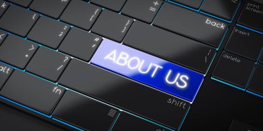 Bizim hakkımızda - modern bilgisayar klavyesi - 3D illüstrasyon