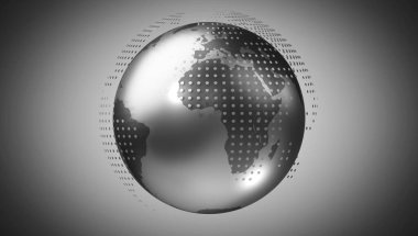 Noktalı geometrik dünya haritası, Avrupa ve Afrika tarafı - 3D illüstrasyon