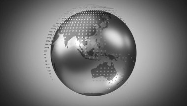 Noktalı geometrik dünya haritası, Asya ve Avustralya tarafı - 3D illüstrasyon