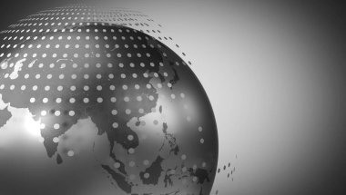 Noktalı geometrik dünya haritası, Asya tarafı - 3 boyutlu illüstrasyon