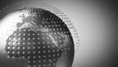 Noktalı geometrik dünya haritası, Avrupa ve Afrika tarafı - 3D illüstrasyon