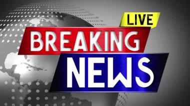 Gri arka planda dönen Dünya ile canlı flaş haber işareti - 3840 x 2160 px).