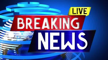 Mavi zemin üzerinde dönen Dünya ile canlı flaş haber işareti - 3840 x 2160 px).