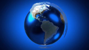Mavi zemin üzerinde dönen Dünya - 3D 4k animasyon (3840 x 2160 px)
