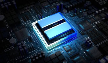 Botswana bayrağına sahip bilgisayar işlemcisi - 3D illüstrasyon