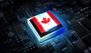 Kanada bayrağına sahip bilgisayar işlemcisi - 3D illüstrasyon