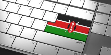 Kenya bayrağına sahip bilgisayar klavyesi - 3B illüstrasyon