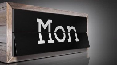 Ahşap takvime göre haftanın kısaltılmış günleri Pazar 'dan Cumartesi' ye 3D 4k animasyon (3840x2160 px).