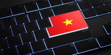 Vietnam bayrağı taşıyan bilgisayar klavyesi - 3D illüstrasyon