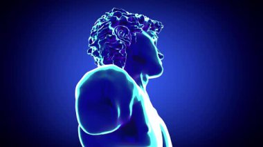 David heykeli mavi arkaplanda dönüyor - 3D 4k animasyon (3840 x 2160 px)