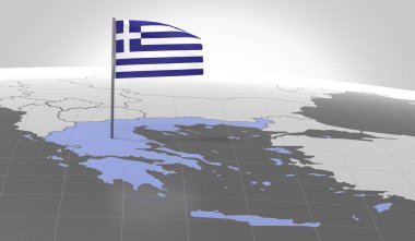 Yunanistan - ülke sınırı ve bayrağı - 3D illüstrasyon