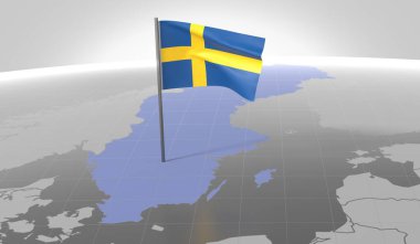 İsveç - ülke sınırı ve bayrağı - 3D illüstrasyon