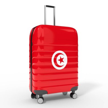 Tunus - ulusal bayrak taşıyan valiz - 3D illüstrasyon