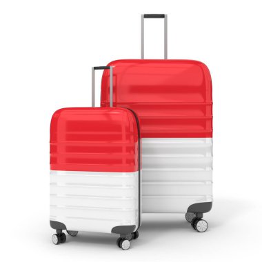 Endonezya - ulusal bayraklı iki seyahat çantası - 3D illüstrasyon