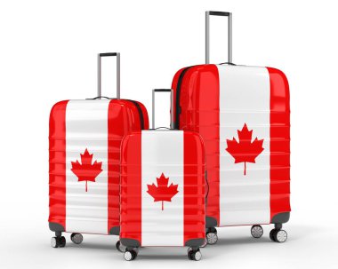 Kanada - ulusal bayraklı üç valiz - 3D illüstrasyon