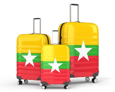 Myanmar - ulusal bayraklı üç valiz - 3D illüstrasyon