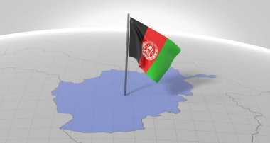 Afganistan - ülke sınırı ve bayrağı - 3D illüstrasyon