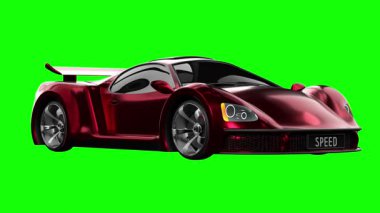 Kırmızı Supercar Hızlı Sürüyor - Yeşil Arkaplanda izole - 4K 3D Render