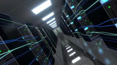 Veri Merkezi üzerinden İnternet Hız Çizgileri - 3d 4k animasyon (3840 x 2160px)