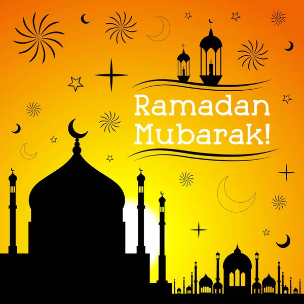 Sarı Gradyan ve Cami Silüeti ile Ramazan Mübarek Kartı - vektör illüstrasyonu